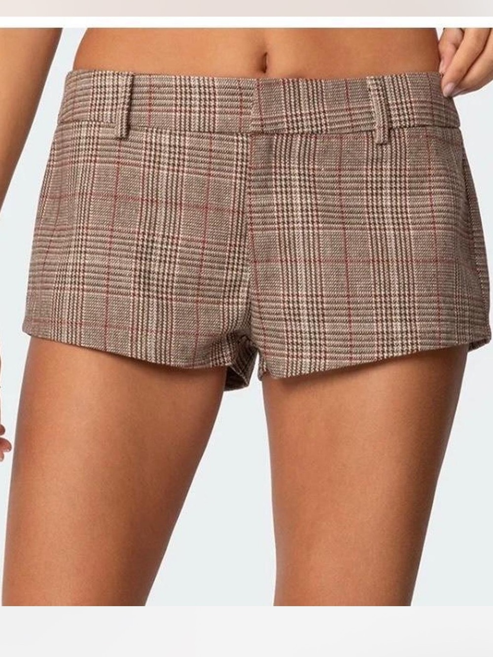 NWT ✨ Edikted Phoeby Plaid Low Rise Shorts Brown Plaid Women's Shorts-xs